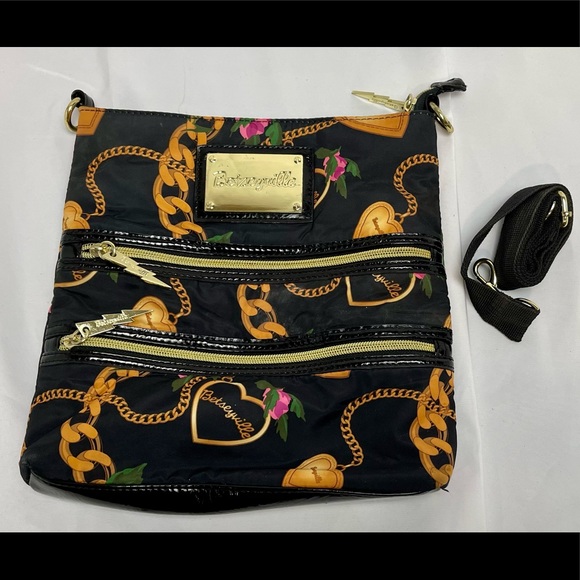 Black and Floral Crossbody Purse by Betsy Johnson - Picture 1 of 8